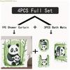 1/3/4pcs Bamboo Panda Shower Curtain Set - Cute Panda & Bamboo Design, Includes, U-Pad, Lid Cover, 12 Hooks, 180x180cm, Polyes