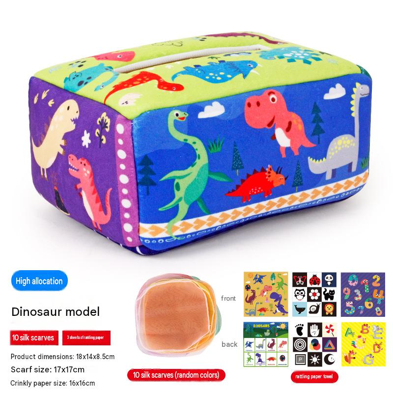 Baby Tissue Box Toy Silicone Montessori Early Learning Toy 0-12 Months Unbreakable Cloth Book Pull Out Toy Washable