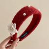 Korean Style Floral Pearl Hair Hoop Exquisite Wide Edge Hairband Flocking Flower Headband  Lady