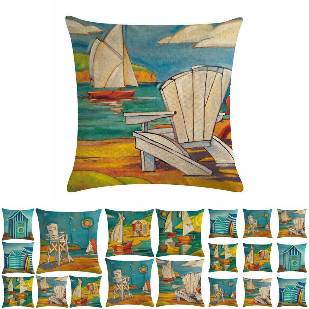 Artistic Beach Oil Painting Cushion Cover With Invisible Zipper For Stylish Interiors