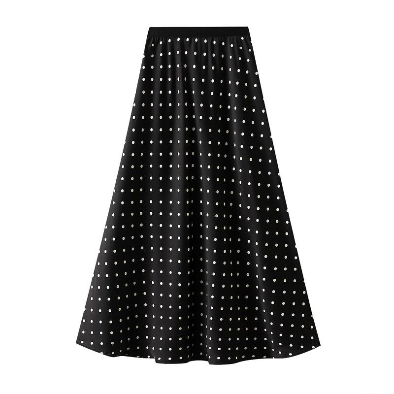 Women's Polka Dot Flowy Maxi Skirts A-Line High Waisted Vintage Retro Elegant Spring Summer Swing Long Midi Skirts for Women Going Out Party Skirt