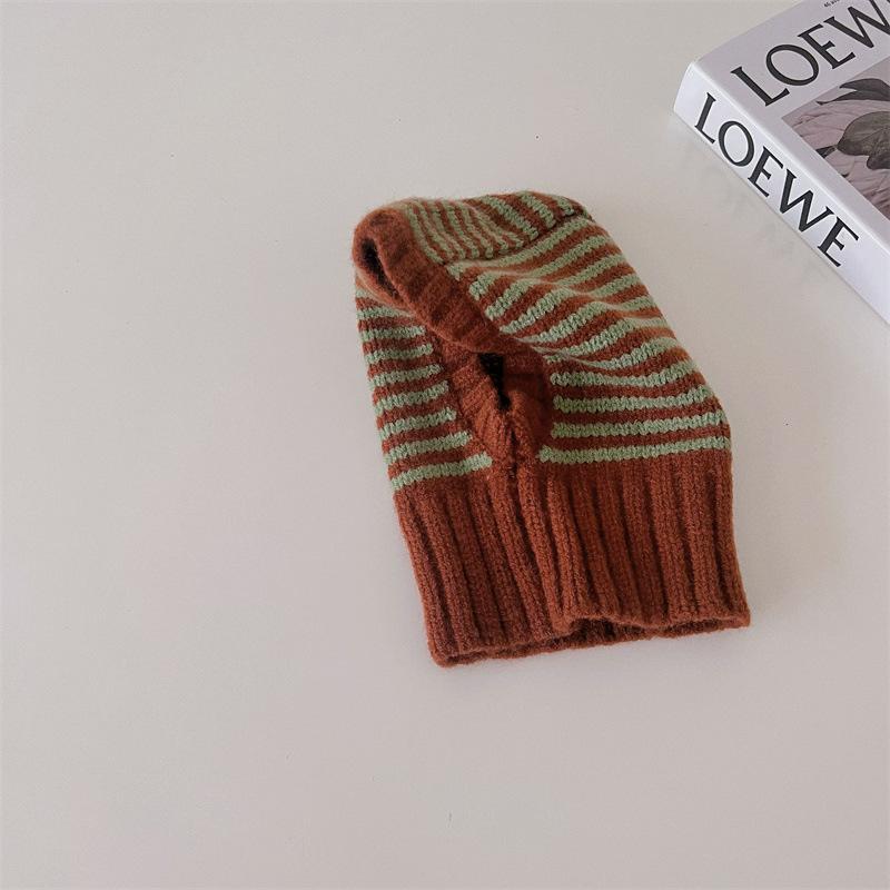 Winter Kids Scarf One-Piece Hat Fashion Striped Knit Ear Protection Hats Children Balaclava Headgear  Baby Hooded Beanie