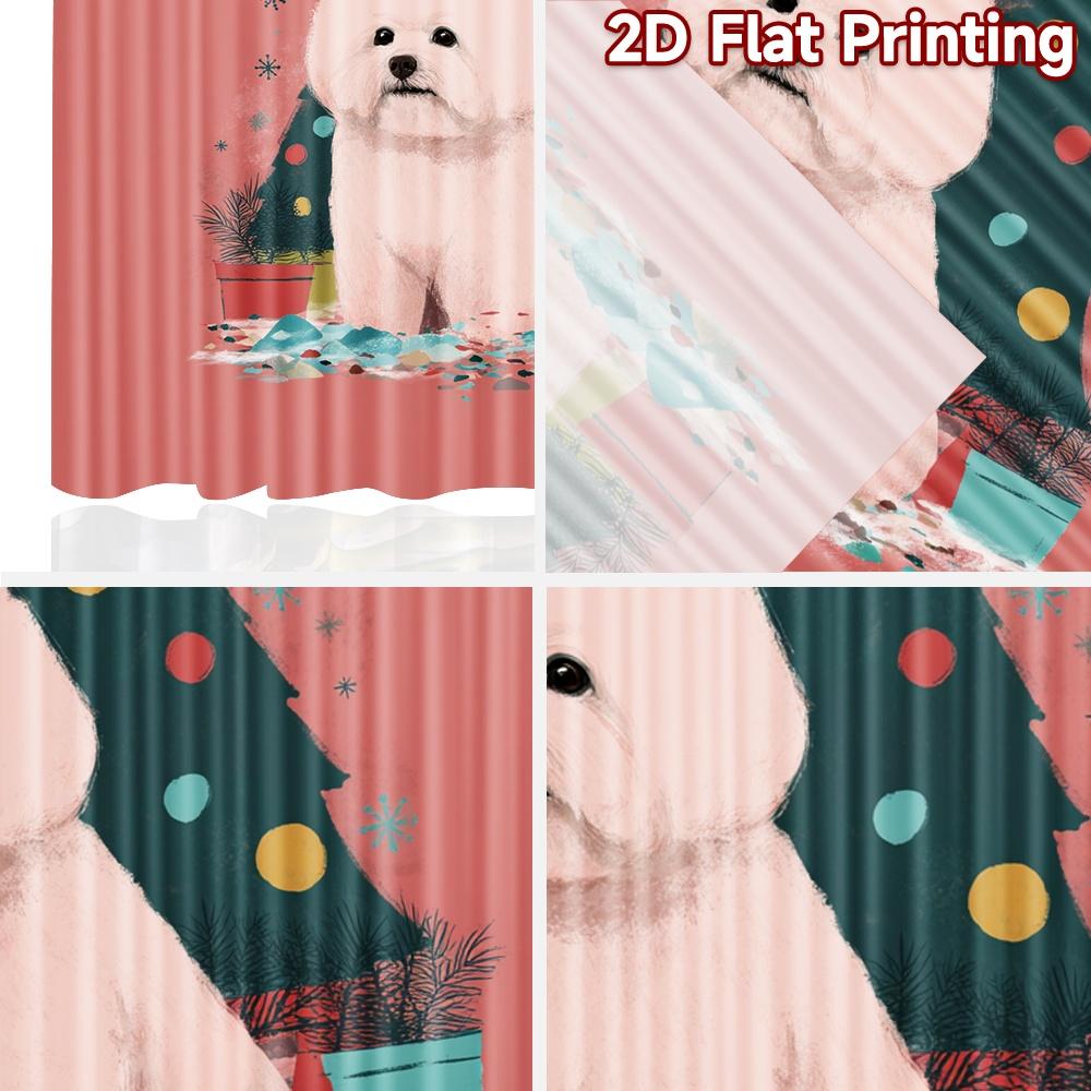 Stampa piana 2D 2 pezzi Tende Bichon Cane Albero di Natale Stampato Digitalmente Poliestere Tende Decorazione Murale Festiva Utilizzo per Cabine Fotografiche