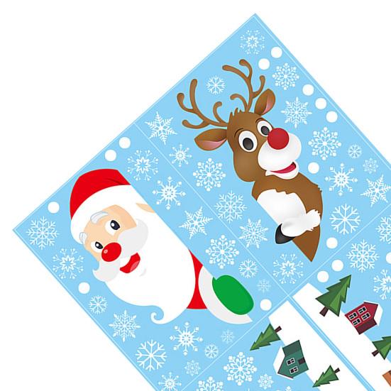 DIY Christmas Window Displays 4Pcs Santa Claus & Reindeer Static Clings with Snowflake, PVC Removable Decals, Reusable Decorations Glass Stickers for