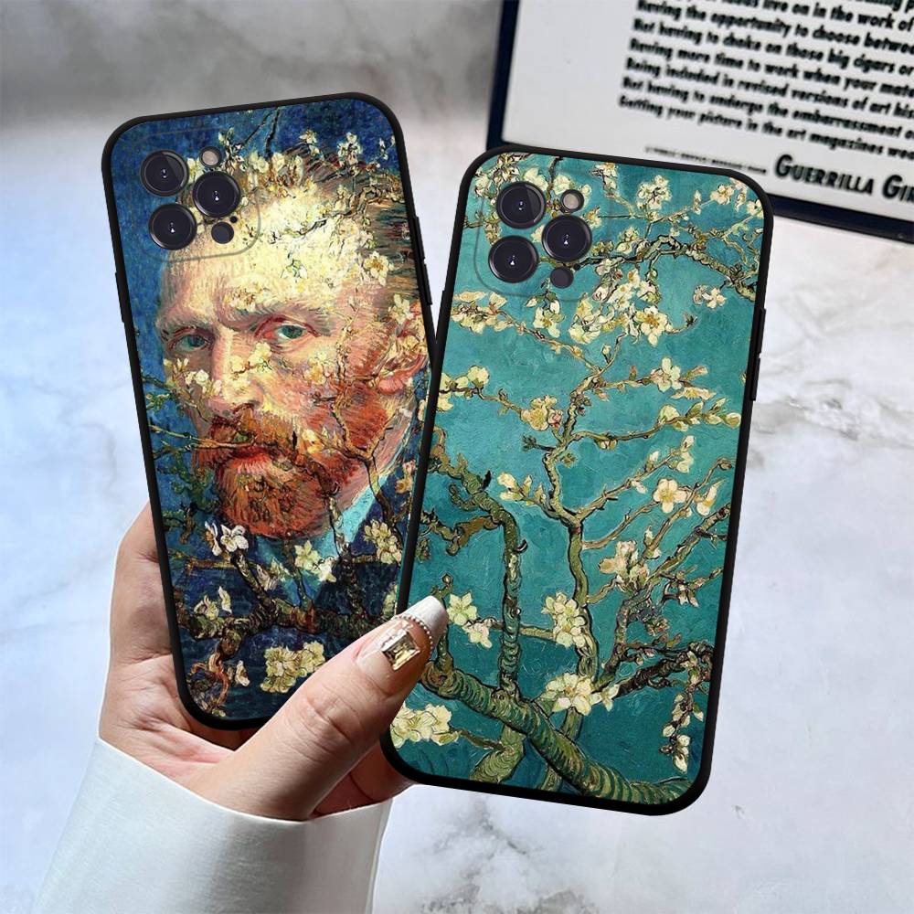 Retro Van Gogh Oil Paint Black TPU Phone Case Fashion For iphone17 Air 16 15 14 13 12 Pro 11 Pro Max Plus Protective Case