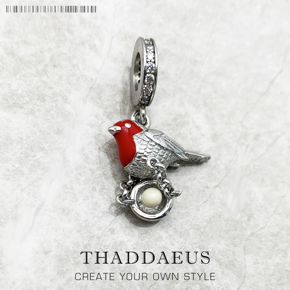 Red Robin Bird Dangle Charm For Women 925 Silver Cute New Gift