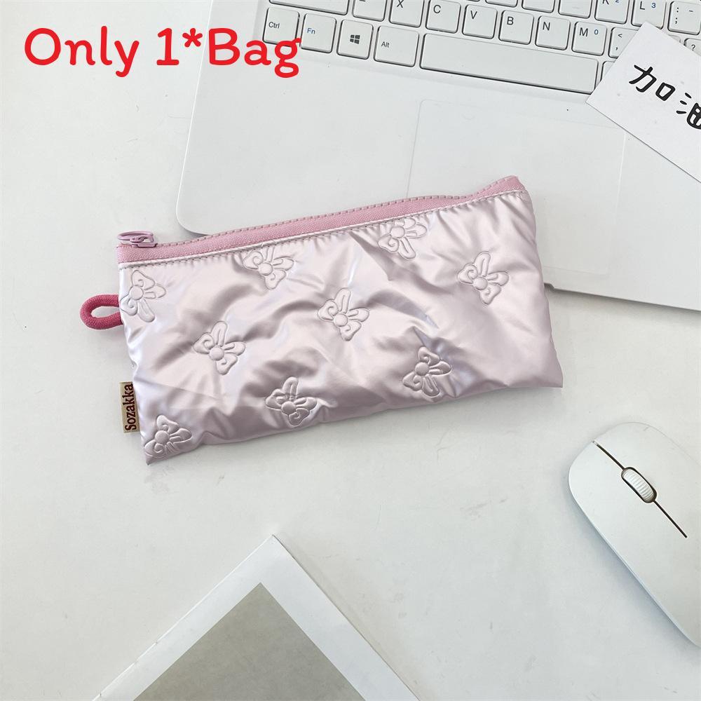 Classic Bowknot Pu Pencil Case With Zipper Closure For Students And Girls