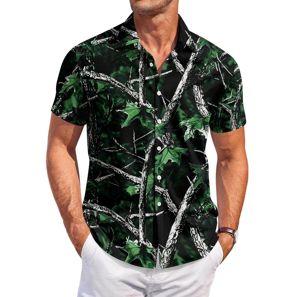 Men's Casual Short Sleeve Shirt Button Down Lightweight Breathable Fabric Camouflage Print Summer Beach Shirt