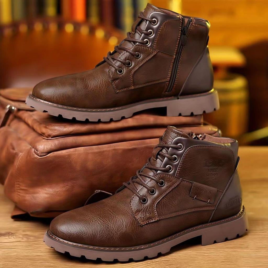 Men's Cross-Border Martin Boots: Casual Zipper High-Top Desert Work Boots, Large Size, Retro Style for Autumn and Winter.