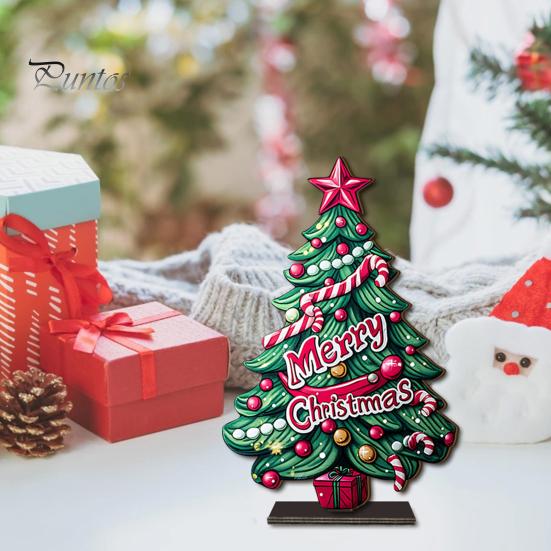 Stable Base Christmas Decor 2D Wooden Tabletop Ornaments, Xmas Tree Santa Lightweight Trees Snowman Sign with Stand, Holiday Party Decorations Favors