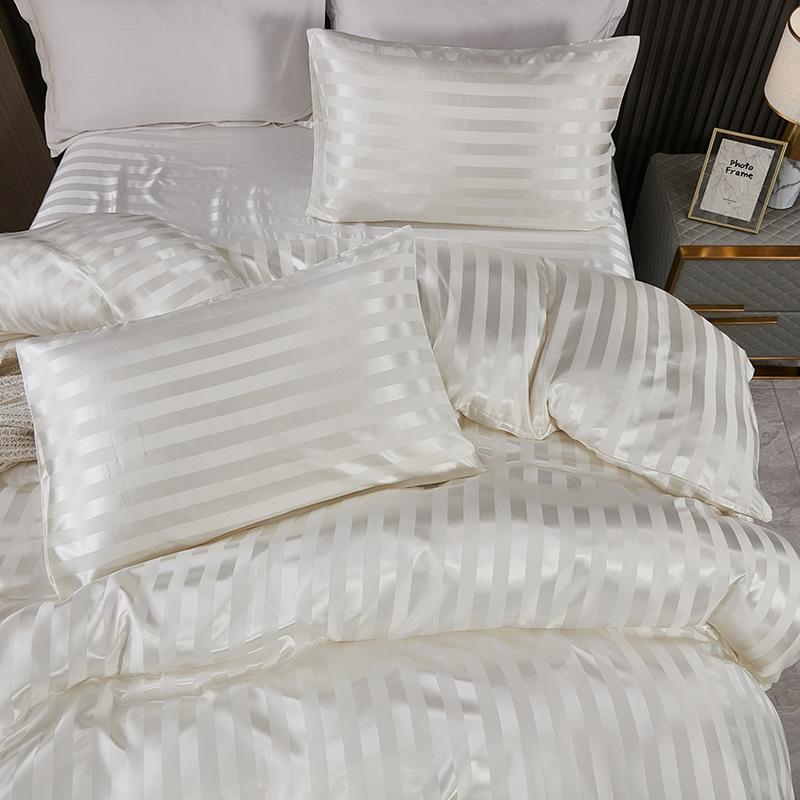 Satin Faux Silk Striped Duvet Cover Set High-Quality Solid Smooth Summer Cooling Comforter Sets Adult Soft Bedclothes for Home