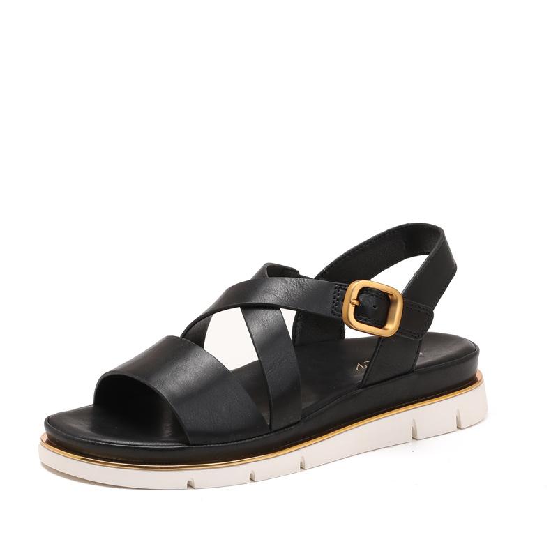 

Римские сандалии на танкетке, летние новые, мягкая подошва, ремешок с пряжкой, ощущение ходьбы по грязи, повседневная мода, морской отдых, нескользящие, пляжные 36 чёрный