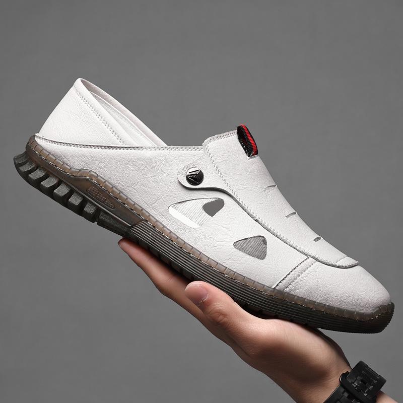 Fashion Designer's New Hollow Men's Loafers Summer Outdoor Walking Non-slip Comfortable Man Leather Casual Shoes Male Sandals