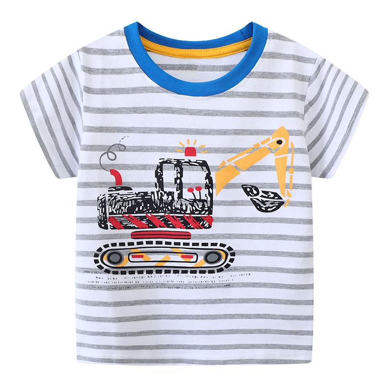 Little Maven Baby Boys Children's Clothing Tops Tees 2026 New Summer Cartoon Excavator Striped T Shirts Teenagers T-shirts