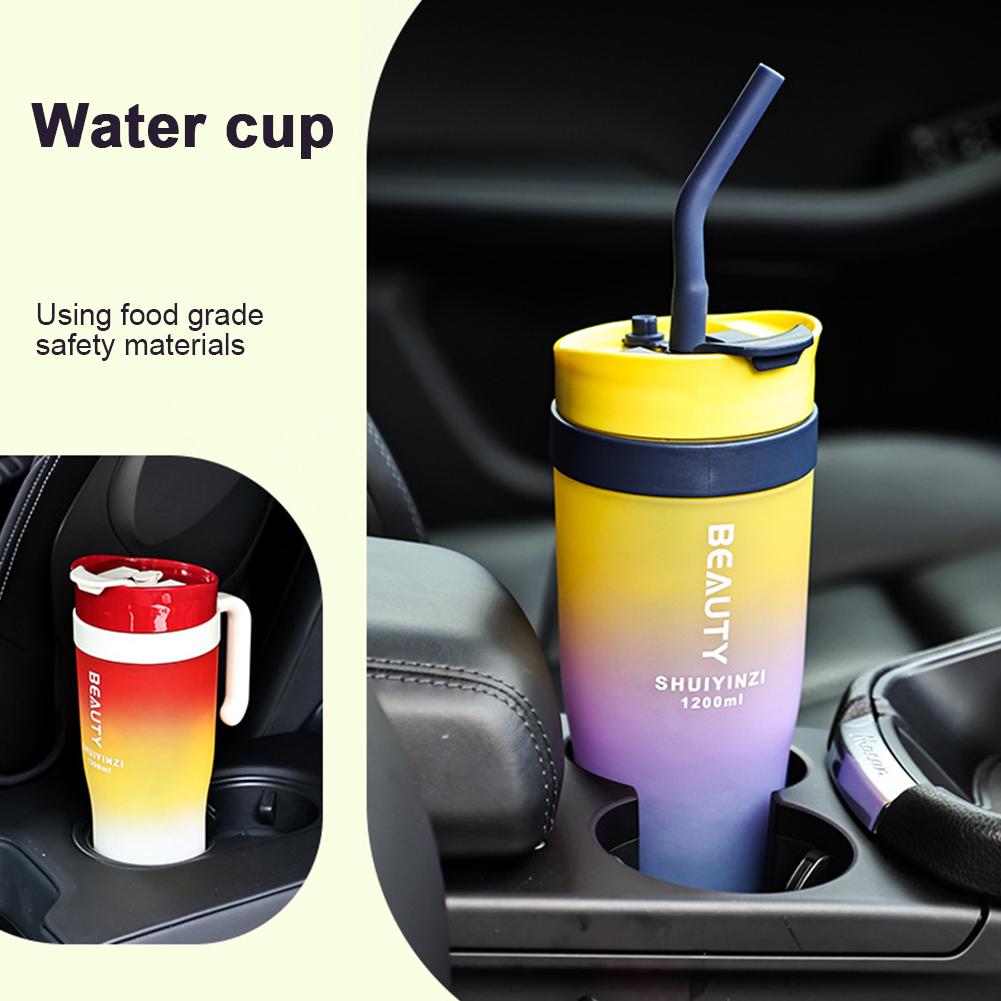 1200ml Gradient Water Cup with Handle & Straw Travel Tumbler Mug Leakproof Portable Gift for Boys Girls