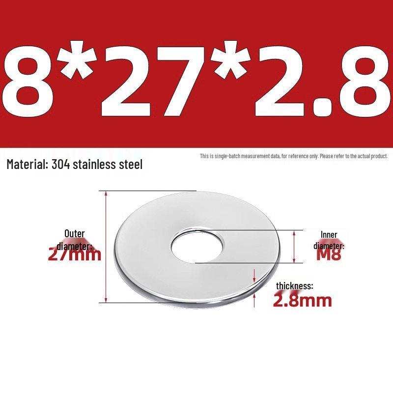 Extra Large Thickened Flat Washer - 304 Stainless Steel, M3 to M30 Sizes
