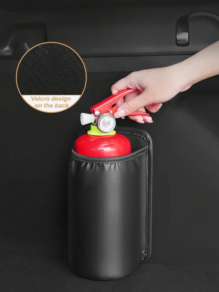 Car Fire Extinguisher Holder - PU Leather Car Storage Sleeve with Hook & Loop Fastener, Universal Fit for Seat Back & Trunk