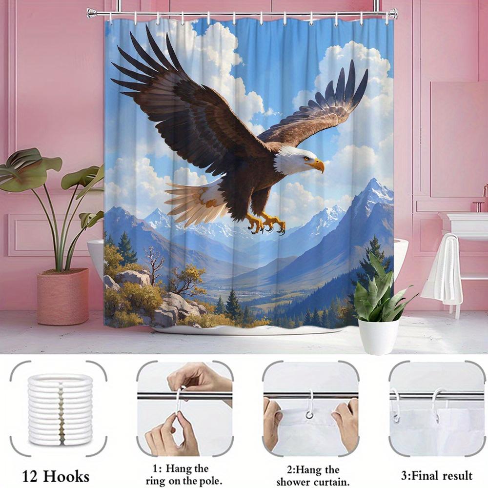 1Pc Shower Curtain - Soaring Eagle With Majestic Mountain Range, Perfect For Bathroom Decoration, Bringing The Thrilling