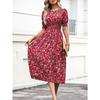 Women Summer Puff Sleeve High Waist Floral Midi Vacation Print Long Comfortable Lightweight High Recognition Elegant with Flattering Chic Dress