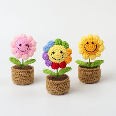 Crochet Sunflowers Potted Cute Knitting Flower Pot Flower Pot  Handwoven Plant Car Table  Bookshelf Home Decor Gift