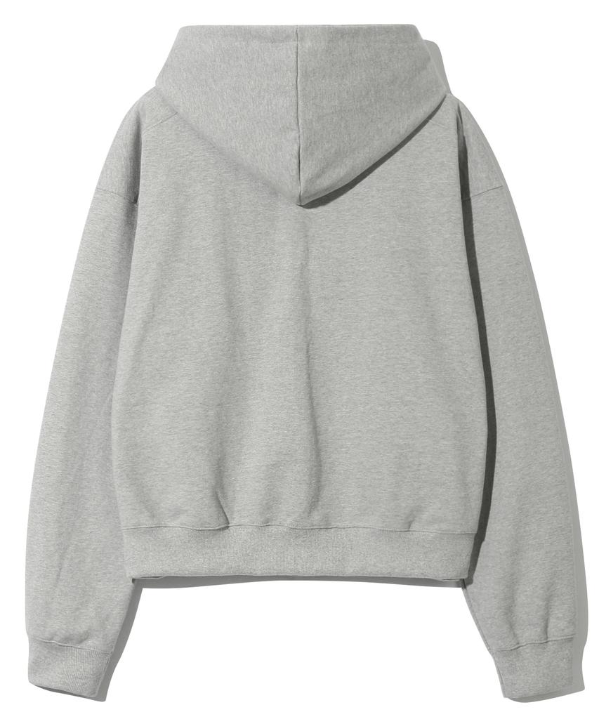 Basemoment Rivet Crop Zip-Up Hoodie (Heavyweight) Melange Grey