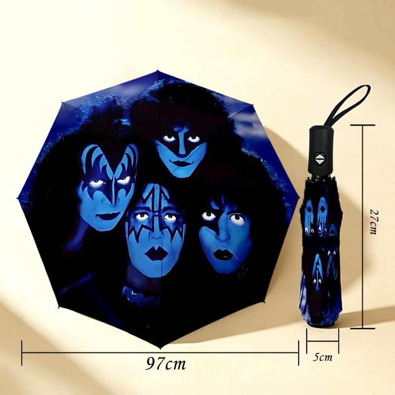 Kiss Band 8 Ribs 3Fold Black Glue Uv Protection Umbrella Sun Protection Rainproof Compact Folding Umbrella For Travel Daily Use C923922