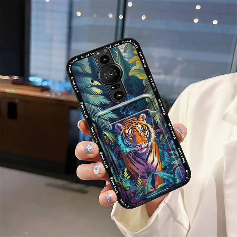 Anti-knock Full Wrap Phone Case For Sony Xperia Pro-I Cute Back Cover Anti-dust Card Slot Card Bag Graffiti Soft Case