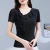 Neuer Stil Sommerstil Schrägkragenspitze Gazehemd Rüschenblumen Kurzarm-T-Shirt für Damen