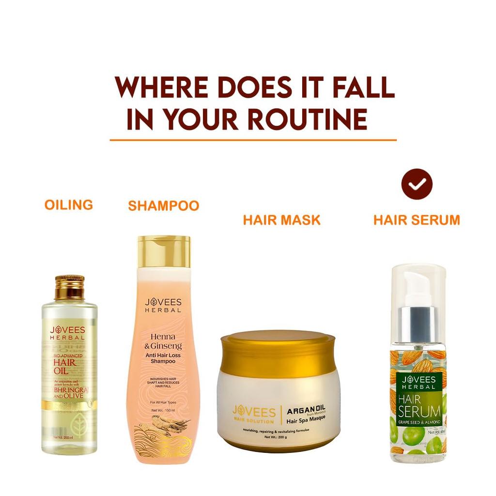 Jovees Herbal Hair Serum Grape Seed Almond for Frizzy Hair Hairfall Prevention 60ml for Men Women