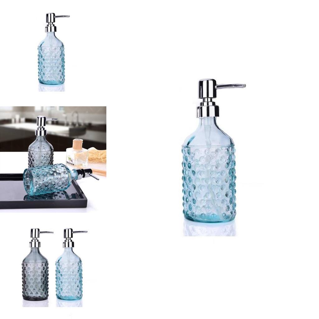 Glass Dispenser Bottle 400ml With Colorful Embossed Floral Pattern For Home Bathroom Use
