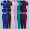 Zippered Stand-Up Collar Scrub Suit with Straight-Leg Pants In Solid Color for Healthcare Professionals