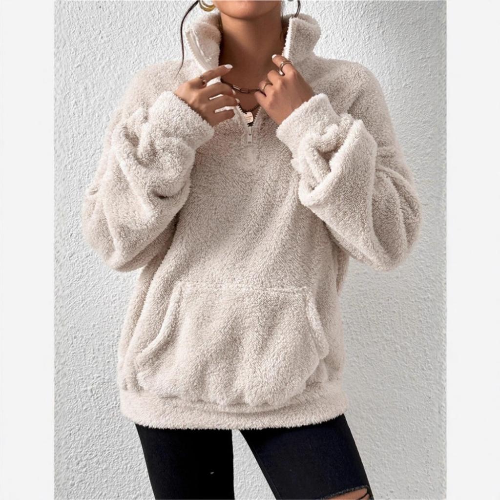 Women's High Neck Long Sleeve Loose Fit Fleece Half Zip Pullover Sweatshirt Autumn Commuter Wear
