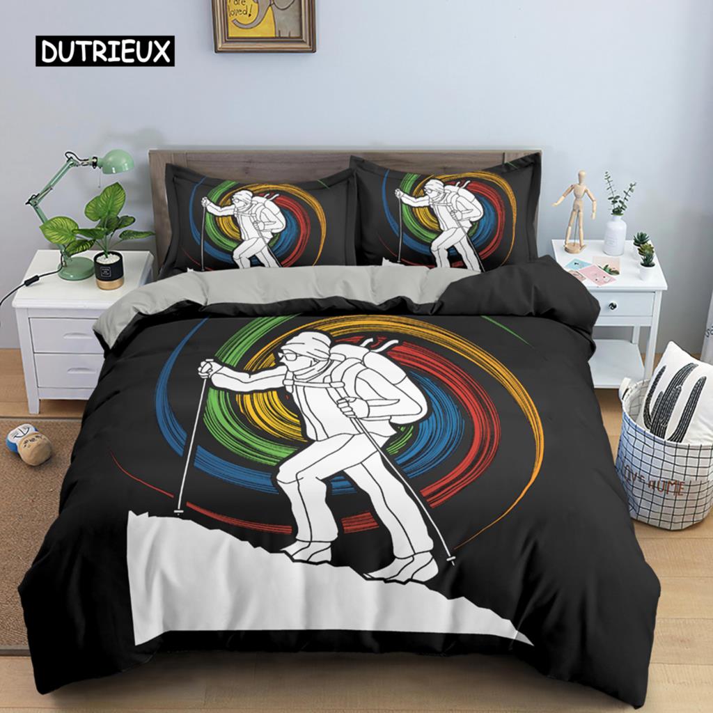 Sport Player King Queen Duvet Cover Skiing Action Bedding Set Teens Adults Extreme Sport Soft Black 2/3pcs Polyester Quilt Cover