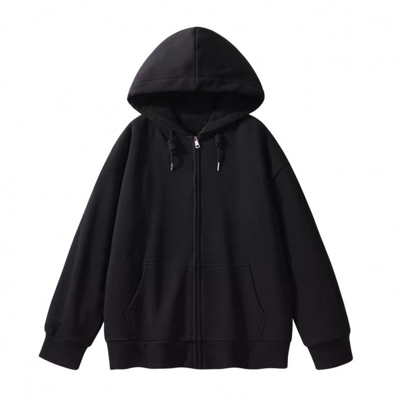 CVC cotton wool composite milk silk 320g back-necked plain zipper hoodie for women