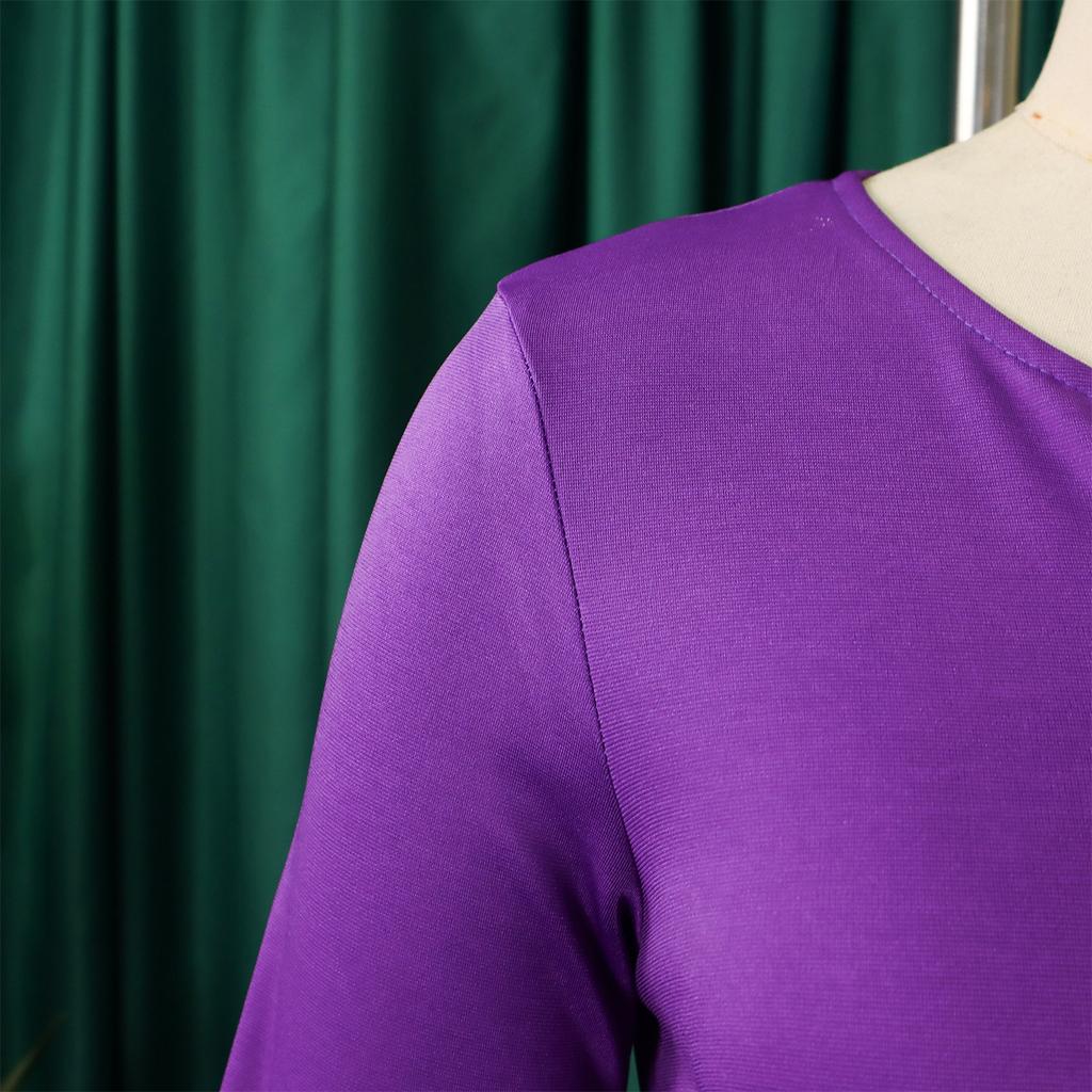 Autumn Fashion Plus Size Women's Elegant Temperament Pure Color Five-quarter Sleeve African Dress with Graceful Style