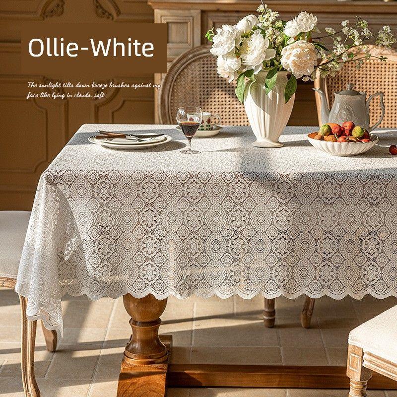 

New Arrival Lace Tablecloth Artsy French Rectangular Tablecloth White Atmosphere Decoration Cut Out Table Fabric Thickened Ollie White (New arrival) 140*140