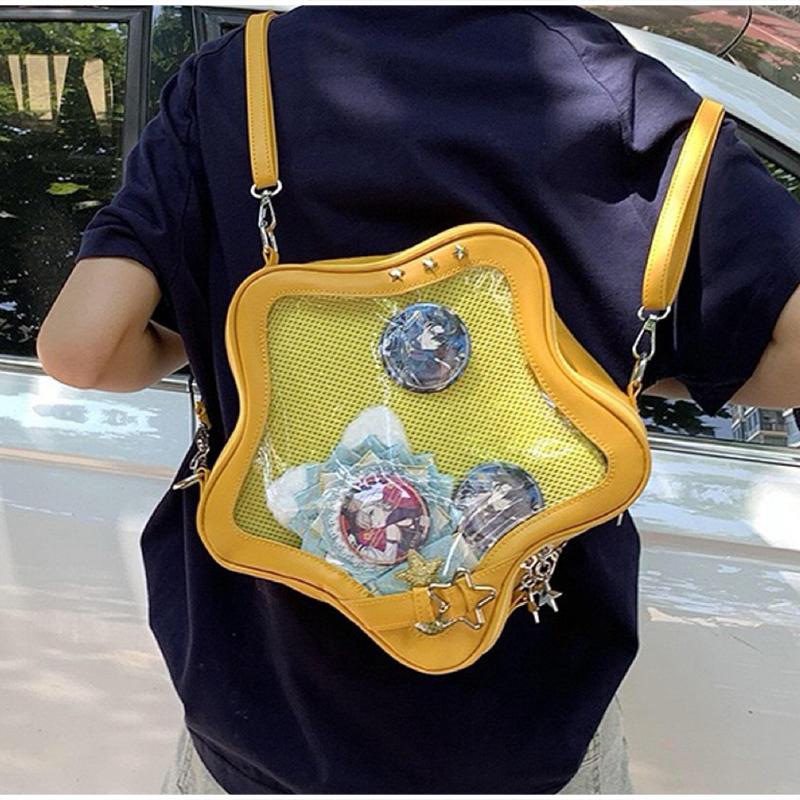 Japanese Cute Star-shaped Ita Bag, Large Capacity Transparent Badge Display Crossbody Bag Kawaii Sweet Girl's Shoulder Bag