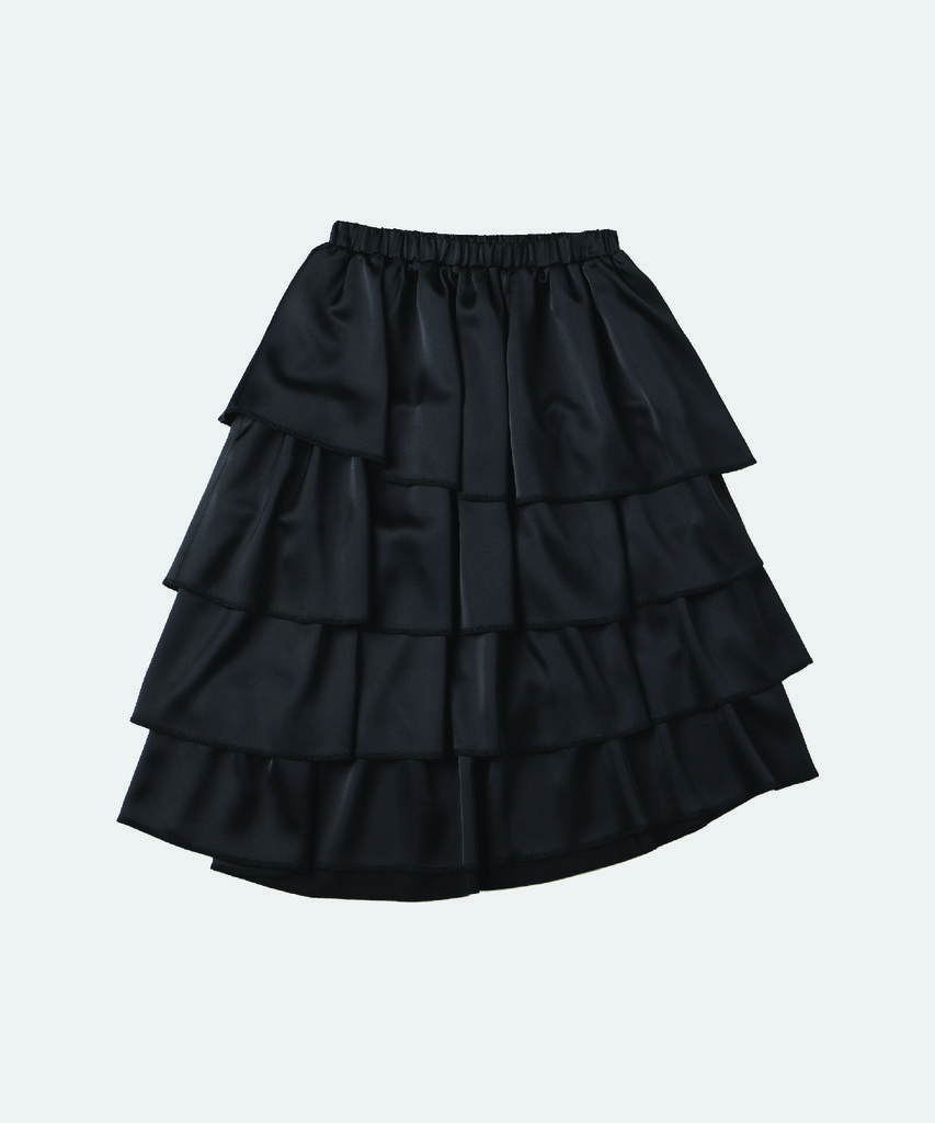 Bokbok Floral Tiered Skirt - Glossy Black