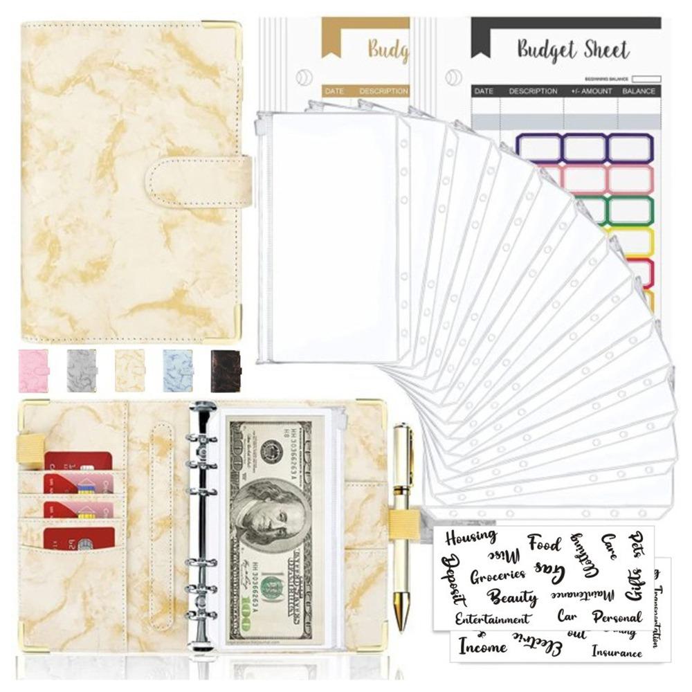 

Save Money A6 Budget Binder with Zipper Cash Envelopes Expense Sheets Budget Planner Organizer Cashew Flowers PU Leather