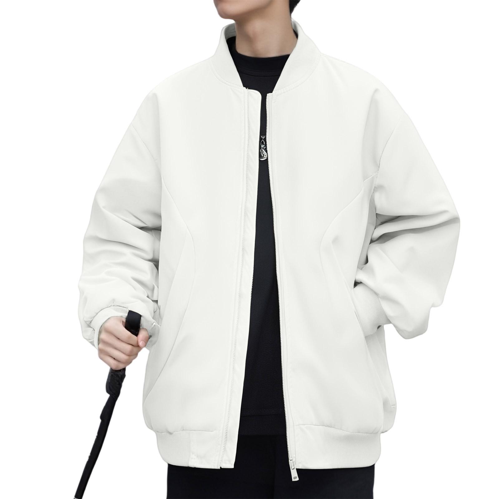 

Мужская куртка на молнии, повседневная куртка с длинными рукавами и капюшоном на молнии XL белый