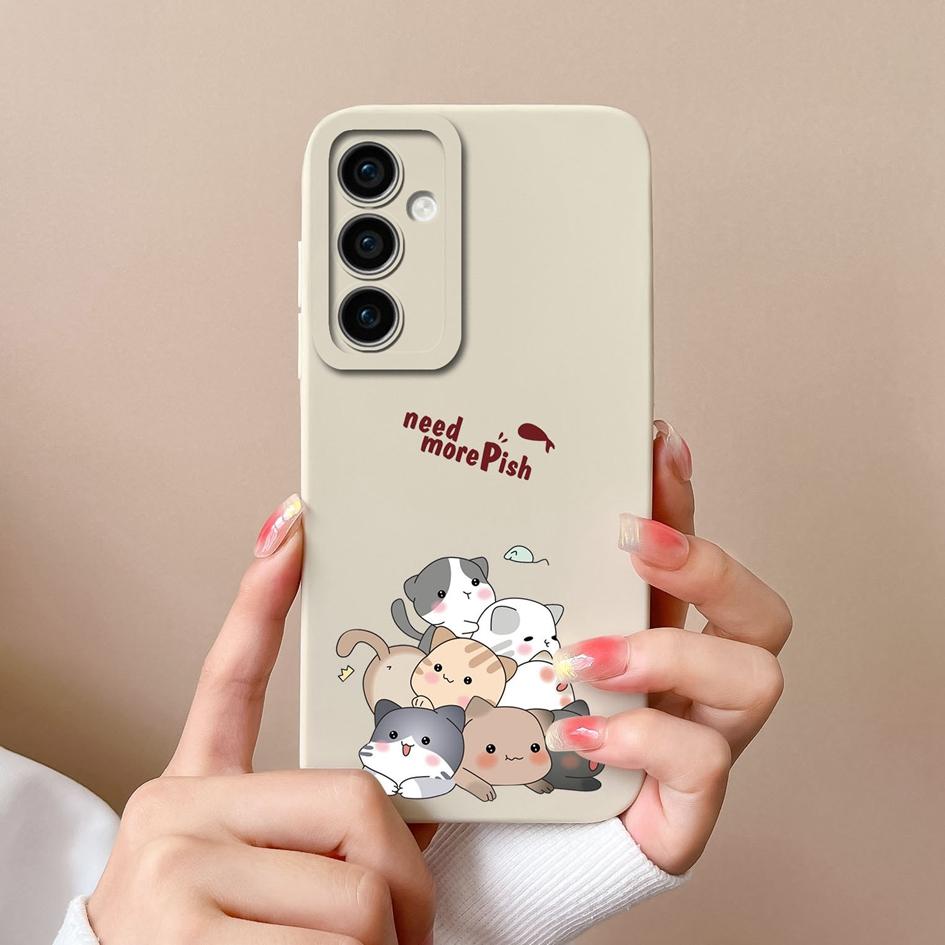 Liquid Silicone For Samsung Galaxy F15 A55 S24 Ultra A15 S24+ M15 Phone Cases Lovely Cat High Quality Camera Protection Luxury Back Covers For Galaxy