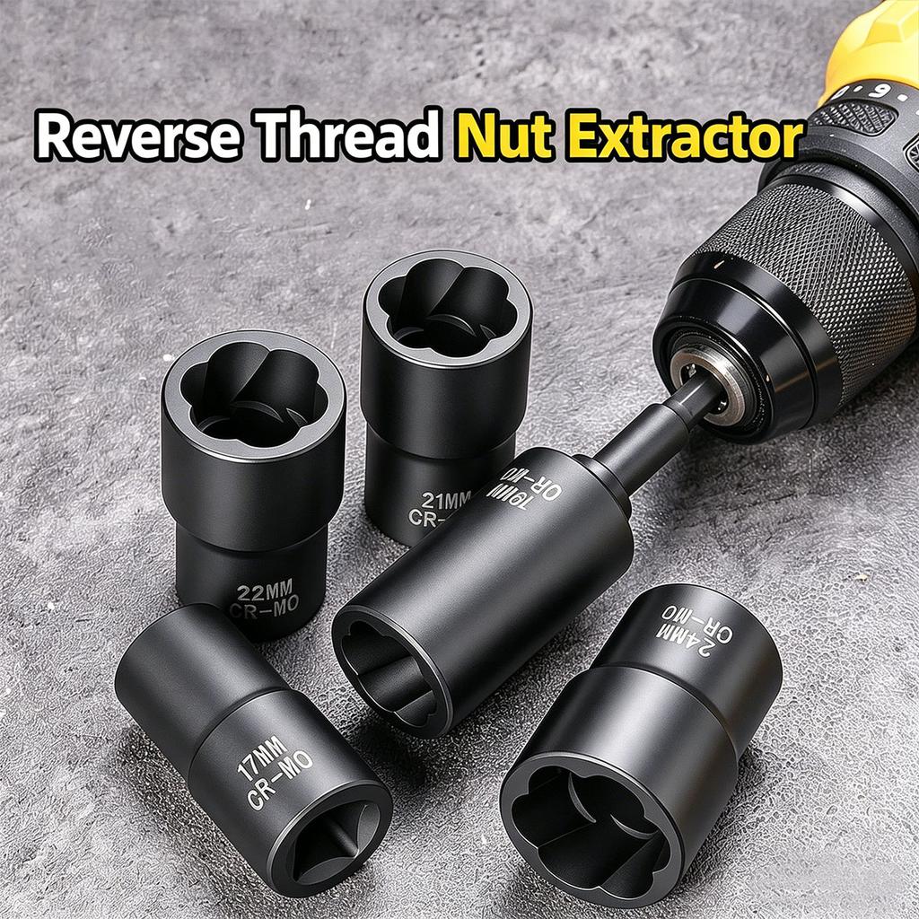 High Hardness 1/2 Inch Drive Reverse Thread Nut Extractor Set Broken Bolt Remover Socket Tool for Motorcycle Auto Repair