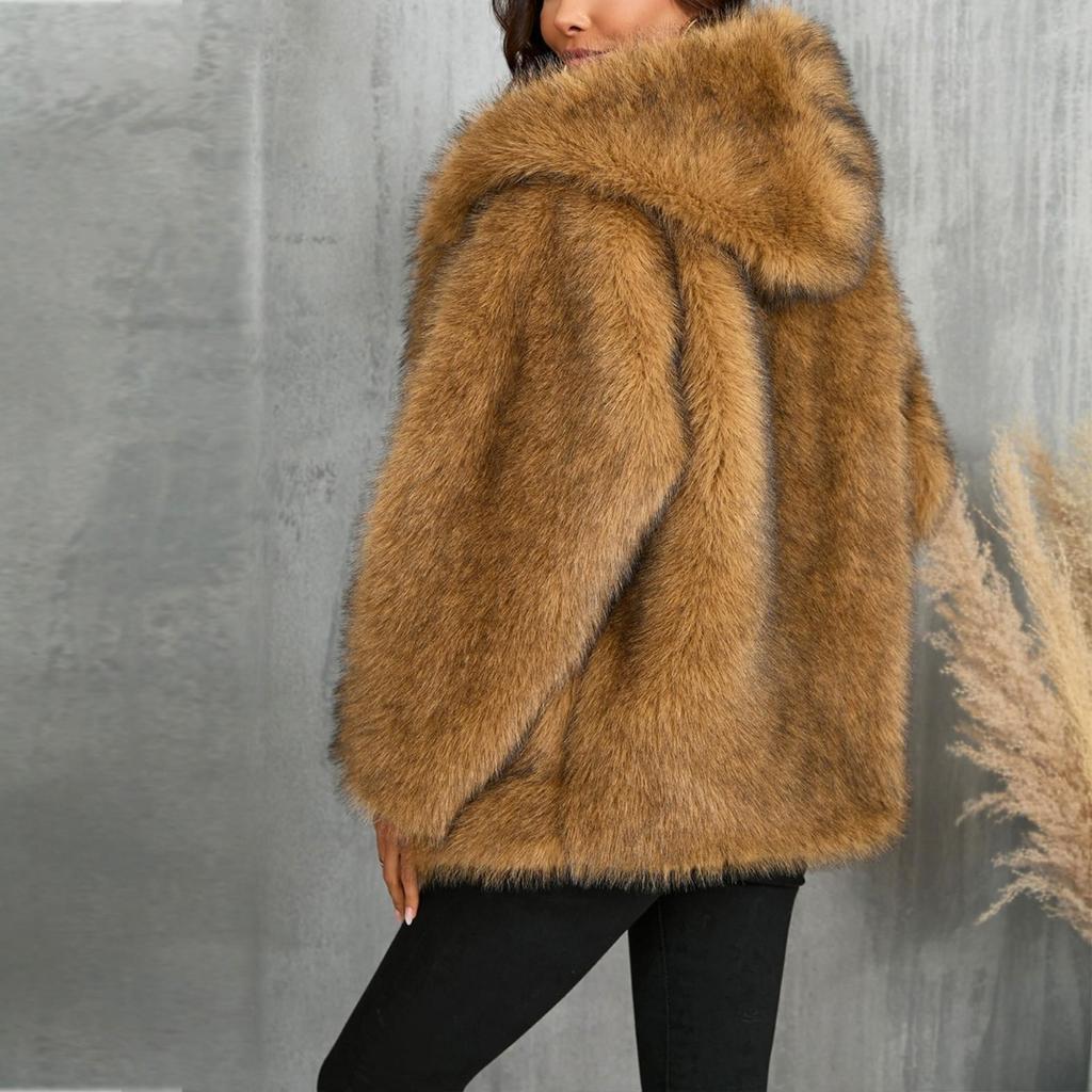 Women's Comfortable Hooded Faux Short Coat Top Plush Warm Coat