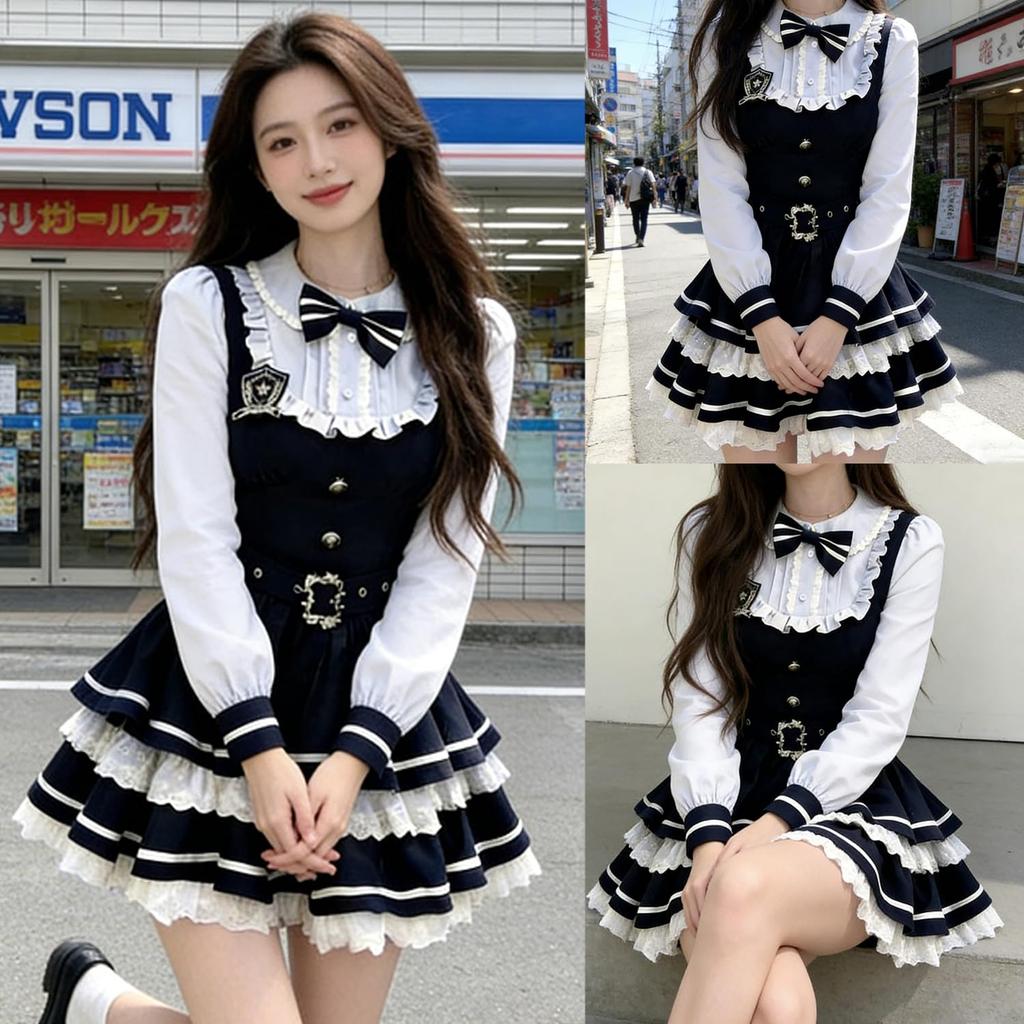 Lolita Cosplay Gothic Mori Gothic Princess Mori Sweet School Blue L [FULINE] Dress, Lolita, Girl, Mini, Style, Style, Cute, Ribbon, Girl, Lolita,