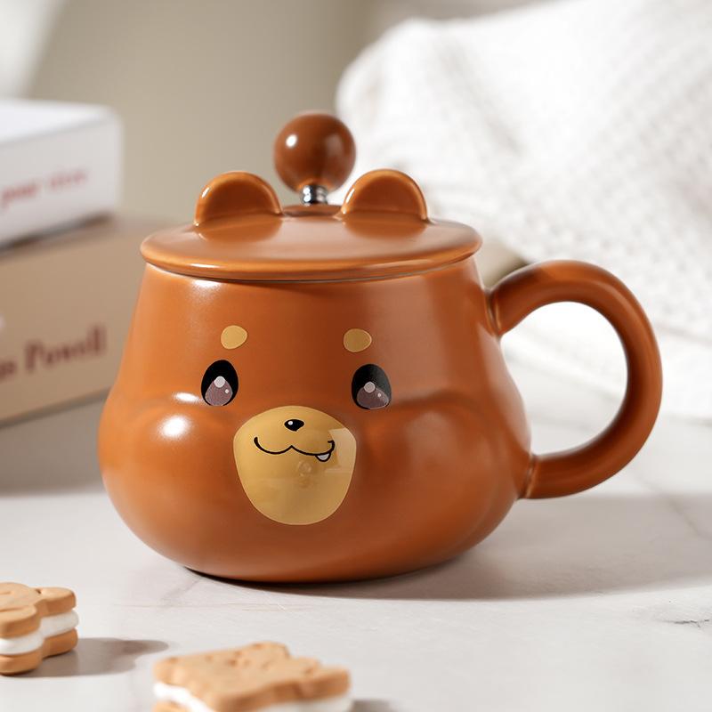 Creative Cartoon Ceramic Cup With Lid High Value Household Couple Water Cup Gift Box With Hand Gift Style