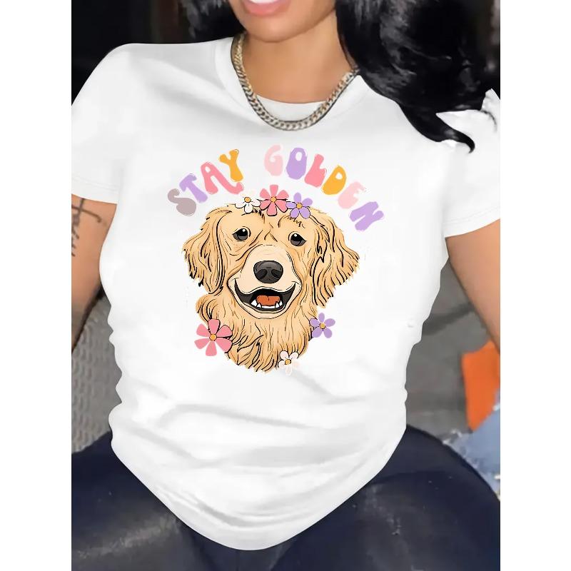 

Women s Cute Golden Retriever Graphic T-Shirt Round Neck Short Sleeve Casual Top S белый