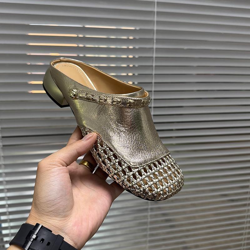Baotou Slippers Autumn New Round Toe Deep Mouth Metal Buckle Soft Sole Non-slip Block Heel Shoes