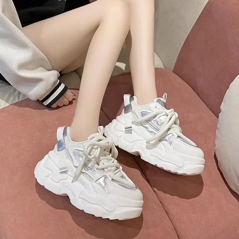 Fashion Fashion High Platform Sneakers Women Spring Autumn Lace Up Comfort Ventilate Non-slip Wedges Height Increasing Shoes Footwear