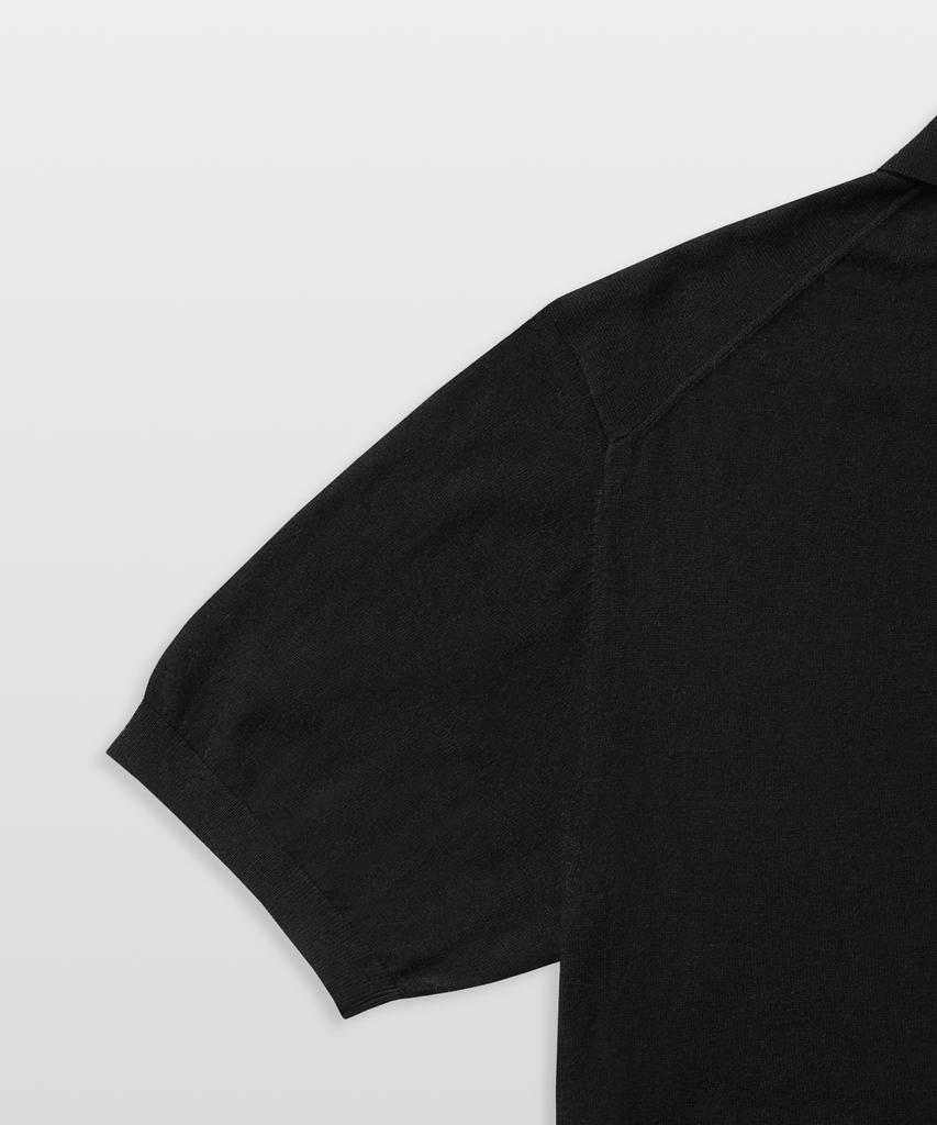 MANNERGRAM Nouvelle Fine Cashmere Cotton Polo Short Sleeve Knit Black