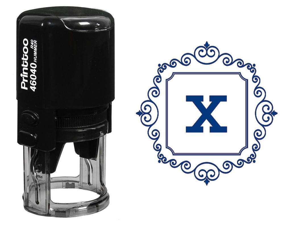 Printtoo Square Swirl Border X Alphabet Monogram Initial R-40 Self Inking Rubber Stamp Office